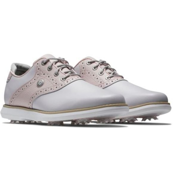 FootJoy Women's Traditions 'Grey / Pink' 97920 Leather Golf Shoes size 8.5 - Picture 1 of 9
